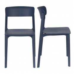 Lot de 2 Chaises Clive Bleu Foncé Woody Assises de Table en Polypropylène 47x48x79cm
