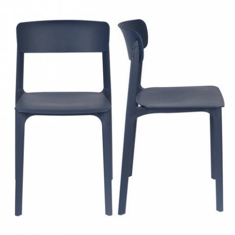 Lot de 2 Chaises Clive Bleu Foncé Woody Assises de Table en Polypropylène 47x48x79cm