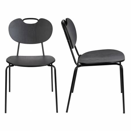 Lot de 2 Chaises Aspen Bois Noir Woody Assises de Table en Bois et Acier 47x56x78cm