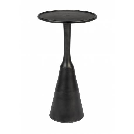 Table d'Appoint Noah Noir Antique Woody Bout de Canapé Rond en Aluminium 35x35x65cm
