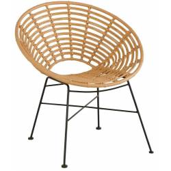 Fauteuil Toma Athezza Façon Chaise en Rotin en Acier et Plastique Couleur Naturel 63x73x77cm