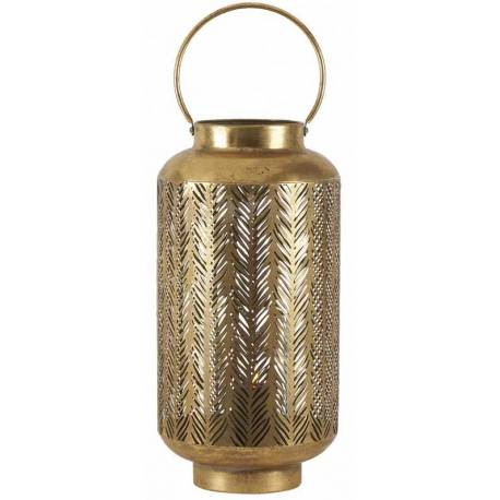 Lanterne Fougère Athezza Bougeoir à Poser ou à Suspendre Porte Bougies en Verre et Métal Couleur Bronze 25x25x64,5cm