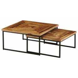 Table Basse Quadro Marque Hanjel Set de 2 Consoles Sellettes Guéridons 2 Dimensions en Teck et Métal 40x80x80cm