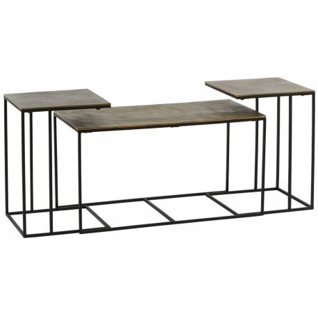Set de 3 Tables Basses Niveaux Athezza Sellettes Tables Gigognes en Métal et Aluminium Couleur Laitonnée et Noire 44x46x85cm