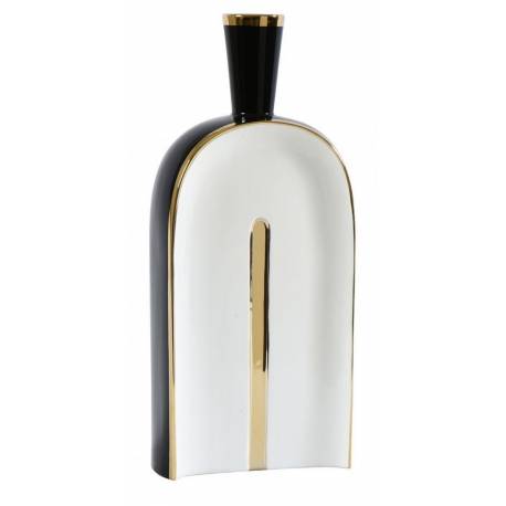 Vase à Fleurs Lock Athezza Décoration à Poser Soliflore en Grès Noir, Blanc et Doré 8,3x22,5x51cm