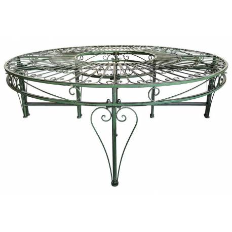 Banc Modulo Assise Circulaire Motif Volutes Tour d'Arbre Banquette de Parc Modulable en Acier Couleur Vert Antique 68x135x270