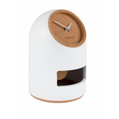 Horloge Blanc Uno Zuiver Pendule en Béton et Osier Aiguilles en Aluminium Thermolaqué Blanc 17x17x24,5cm