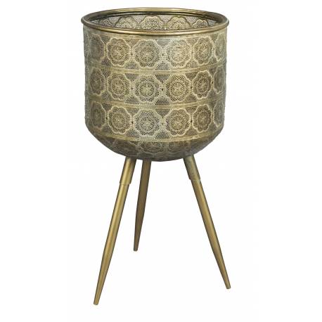 Porte Plantes Botanique L Dutchbone Porte Pot sur Trépied en Métal Ajouré Couleur Laitonnée 28,5x28,5x53cm