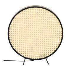 Lampe de Table Sien Zuiver Eclairage en Métal Noir et Abat-Jour en Cannage Rotin Couleur Naturelle 5x34x36cm