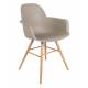 Lot de 2 Fauteuils de Table Résine Taupe et Bois Naturel Albert Kuip Zuiver Assise Chaise 55x59x81,5cm
