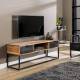 Meuble TV Catch Hinsk 2 Tiroirs 1 Niche Console de Salon en Bois d'Acacia et Métal 40x50x140cm