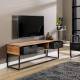 Meuble TV Catch Hinsk 2 Tiroirs 1 Niche Console de Salon en Bois d'Acacia et Métal 40x50x140cm