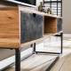 Meuble TV Catch Hinsk 2 Tiroirs 1 Niche Console de Salon en Bois d'Acacia et Métal 40x50x140cm