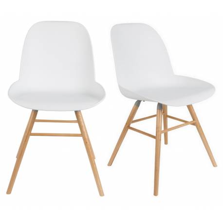 Lot de 2 Chaises Résine Blanc et Bois Naturel Albert Kuip Zuiver Assise de Table 49x55x81,5cm