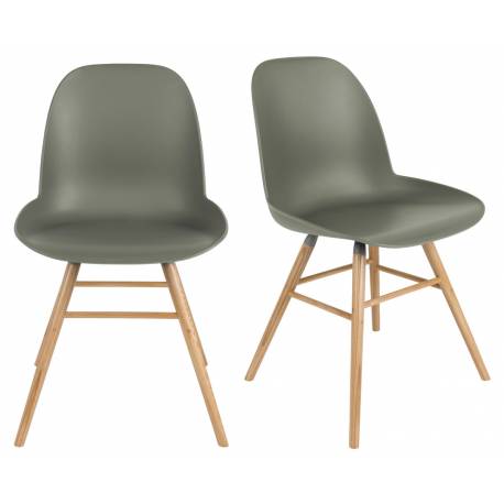 Lot de 2 Chaises Résine Vert et Bois Naturel Albert Kuip Zuiver Assise de Table 49x55x81,5cm