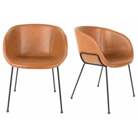 Lot de 2 Chaises Feston Zuiver Siège Design Marron Assise de Table en Polyuréthane 55x56,5x77cm