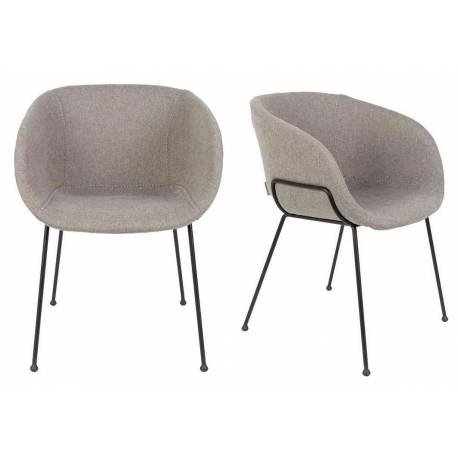 Lot de 2 Chaises Feston Zuiver Siège Design Gris Assise de Table en Tissu 55x56,5x77cm