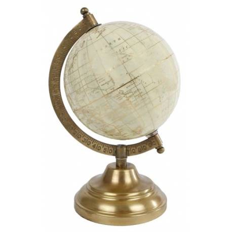 Mappemonde Globe Terrestre Décoratif Rotatif Planisphère sur Pied en Métal Crème et Gold 12x12x23cm