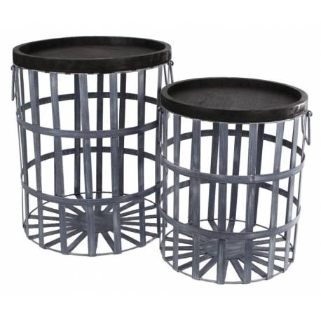 Set de 2 Paniers Enzo Deux Corbeilles Panières en Métal Noir 40x40x48cm