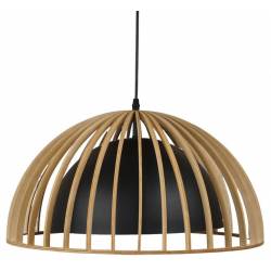 Suspension Double Rayon Athezza Eclairage Moderne Luminaire en Métal Noir et Bois Naturel 50x50cm