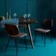 Lot de 2 Chaises Olympia Signature Assises de Table Sièges en Noyer Couleur Naturelle, Métal Noir et Tissu Gris 45x46x77cm