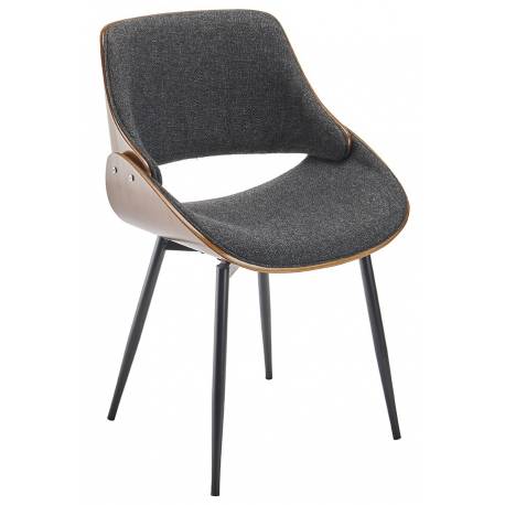 Chaise Mannix Signature Assise de Table Tendance Siège en Tissu Gris, Noyer Naturel et Métal Noir 45x46x77cm