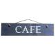 Plaque Murale "Café" Athezza Décoration à Suspendre Ecriteau en Bois Bleu et Corde Naturelle 2x13x42cm