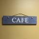 Plaque Murale "Café" Athezza Décoration à Suspendre Ecriteau en Bois Bleu et Corde Naturelle 2x13x42cm