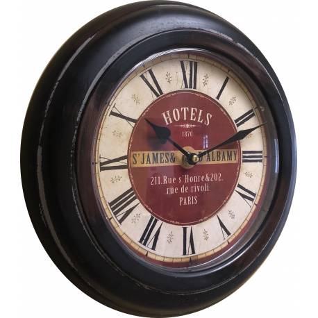 Horloge Murale en Métal avec Vitre en Plexiglass Pendule de Cuisine Hotels St James Marron 4x32x32cm