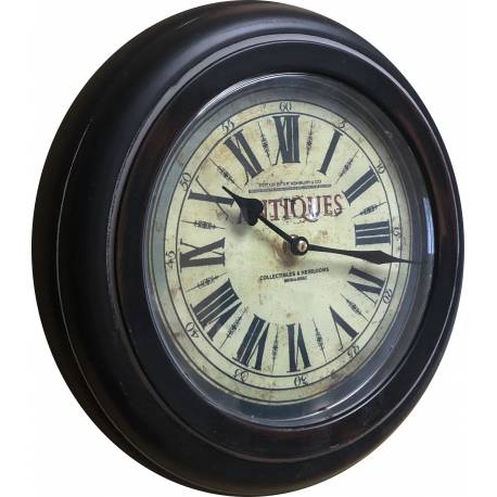 Horloge Murale en Métal avec Vitre en Plexiglass Pendule Antiques Marron 4x32x32cm