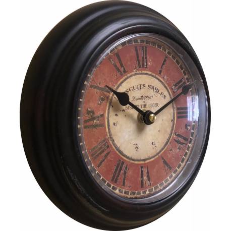 Horloge Murale en Métal avec Vitre en Plexiglass Pendule Biscuits Sablés Noir 4x21x21cm