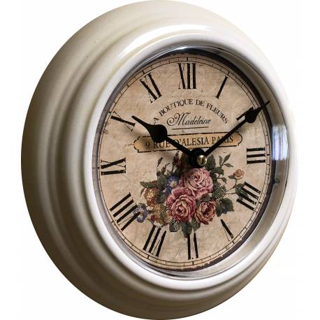 Horloge Murale en Métal avec Vitre en Plexiglass Pendule La Boutique de Fleurs Madeleine 4x21x21cm
