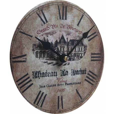 Horloge Murale Pendule Ronde en Bois et Papier Grand Vin de Bourgogne 4x16x16cm
