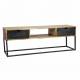 Meuble TV Catch Hinsk 2 Tiroirs 1 Niche Console de Salon en Bois d'Acacia et Métal 40x50x140cm