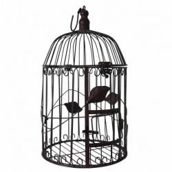 Petite Cage à Oiseaux à Poser ou Volière Enclos à Volatiles Ronde à Suspendre en Fer Patiné Marron 19x19x42cm