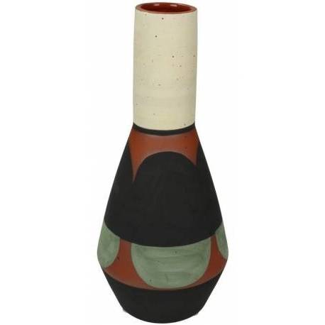 Vase Mix Décoration à Poser Design Pot de Fleurs Tendance en Terre Cuite Orange, Blanc et Noir 11x11x25cm