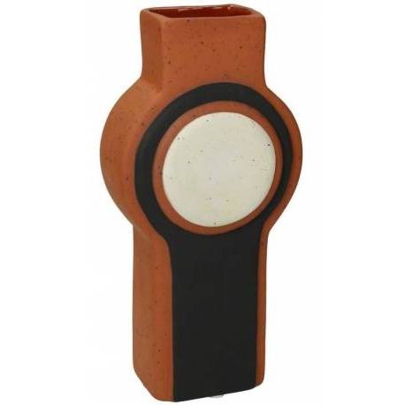 Vase Mix Décoration à Poser Design Pot de Fleurs Tendance en Terre Cuite Orange, Blanc et Noir 7x11x27cm