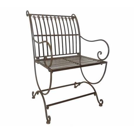 Fauteuil de Jardin Anton Chaise Siège de Salon de Jardin à 2 Accoudoirs Banquette Extérieure en Fer Marron 53x62x87cm