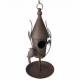 Nichoir à Oiseaux à Poser ou Maisonnette à Suspendre Motifs Oiseaux en Fer Patiné Marron 21x21x43cm