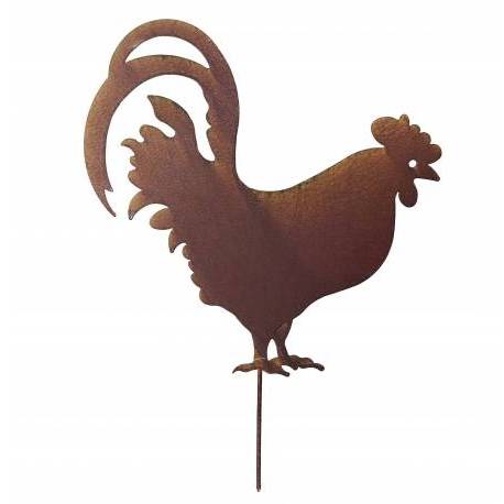 Poule ou Coq sur Pic Silhouette de Jardin Plaque en Métal Marron 0,5x30x42,5cm