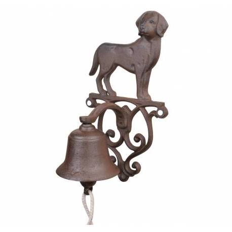 Cloche Sonnette Motif Chien Carillon Clochette de Porte Murale sur Crédence en Fonte Patinée Marron 13x14,5x25cm