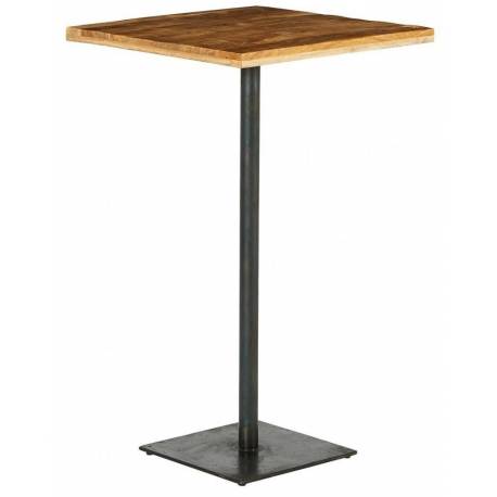 Mange Debout Patna Athezza Table Haute Carrée en Métal Noir et Bois de Manguier Couleur Naturelle 65x65x110cm