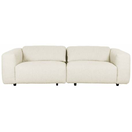 Canapé Wings Naturel Zuiver Banquette 3 Places Assise de Salon en Tissu Bouclé Blanc et Bois Noir 101x105x260cm