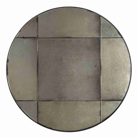 Miroir Mado M Dutchbone Décoration Glace Murale Ronde en Verre Finition Antique et Métal Noir 3,8x64x64cm