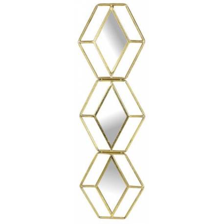 Miroir Losange Décoration Glace Murale Verticale en Métal Doré 1,5x28x93cm