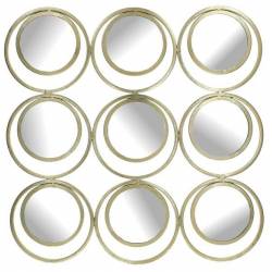 Miroir 9 Cercles Décoration Murale Multi-Glaces en Métal Doré 2x64x64cm