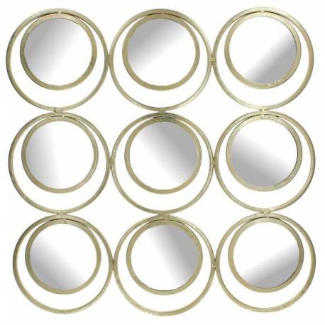 Miroir 9 Cercles Décoration Murale Multi-Glaces en Métal Doré 2x64x64cm