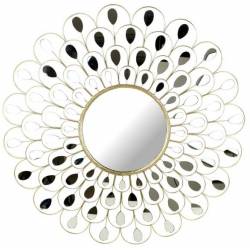 Somptueux Miroir Paon Grande Décoration Murale Glace Ronde en Métal Doré 3x98x98cm