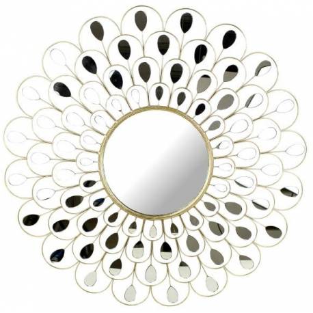 Somptueux Miroir Paon Grande Décoration Murale Glace Ronde en Métal Doré 3x98x98cm
