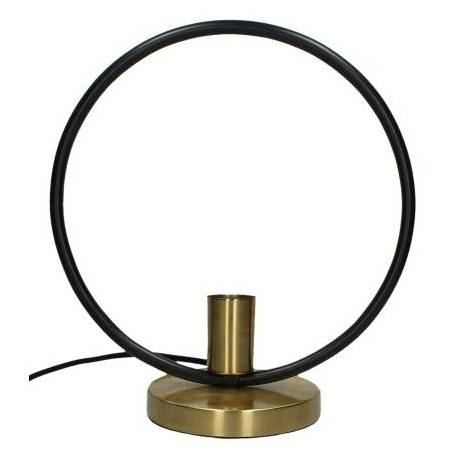 Lampe de Table Mix à Poser Luminaire Design Cercle Eclairage 1 Ampoule Electrique en Métal Noir et Laiton 15x32x35cm